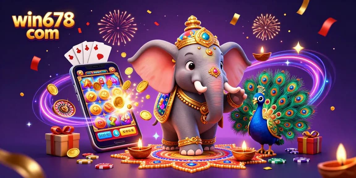 Experience the thrill of gaming with win678 com's festive atmosphere, featuring vibrant characters and dynamic casino elements.