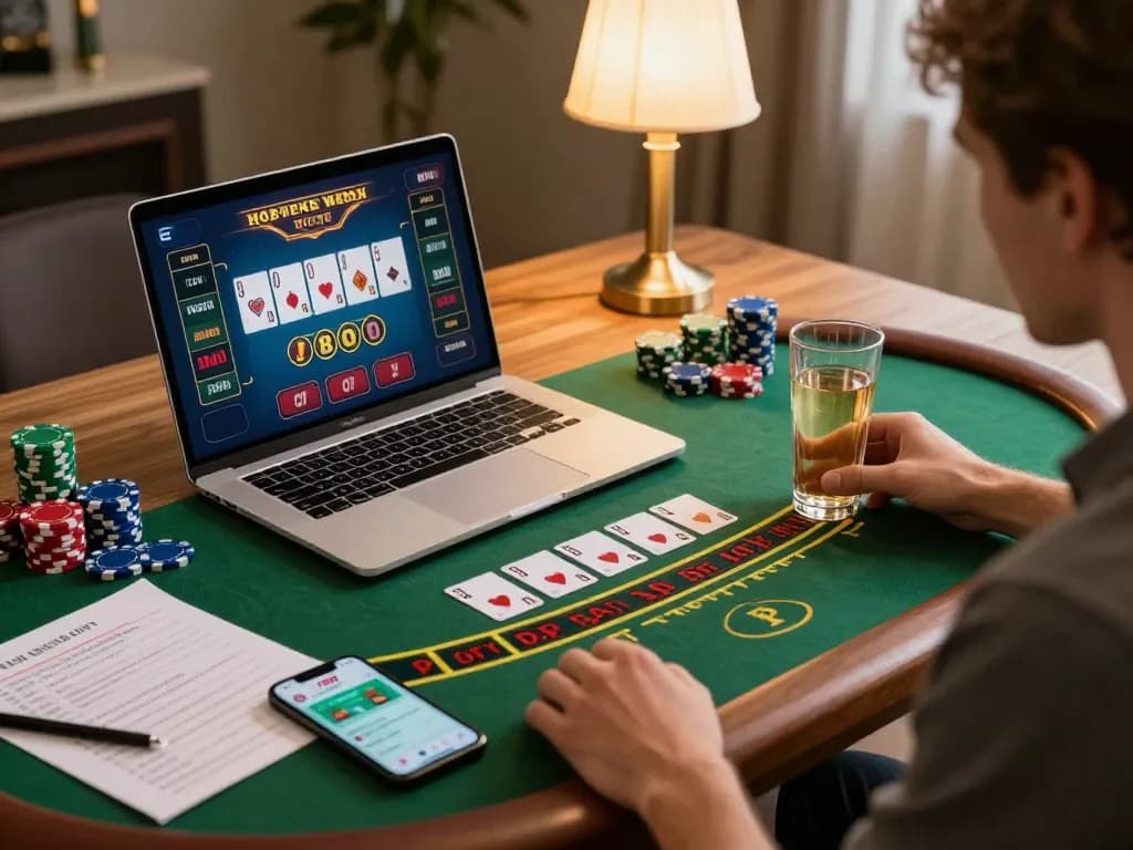 Engaging online gambling experience at rr88 with player enjoying blackjack on laptop.