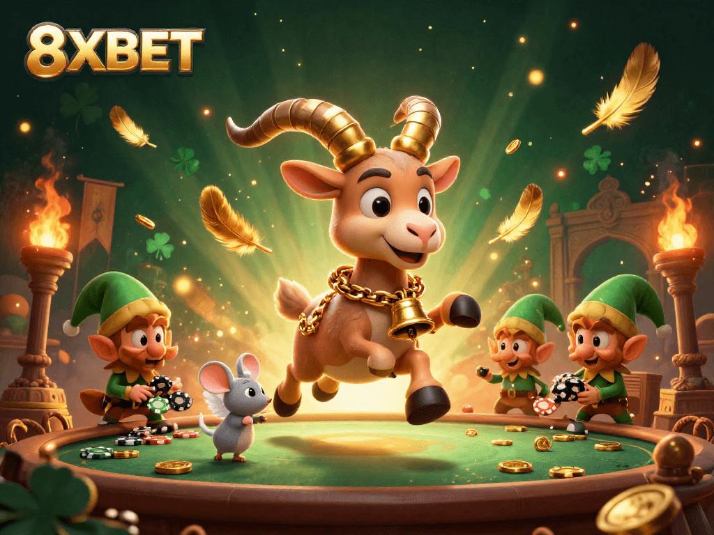 Experience dynamic action at 8XBET with cartoon characters engaging in a festive casino scene.