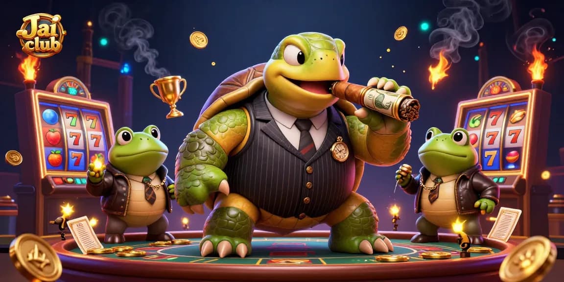 Experience thrilling gameplay with Jai club's dynamic character scene, featuring giant turtle and frog enforcers.