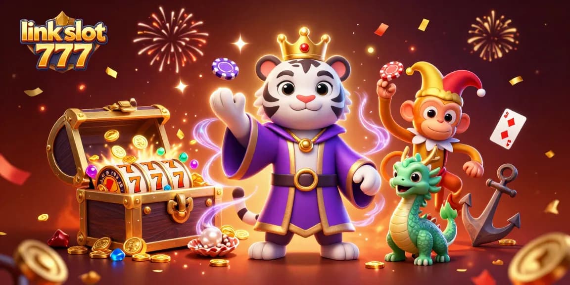 Experience the excitement of link slot 777 with a vibrant casino-themed illustration showcasing 3D characters and dynamic elements.