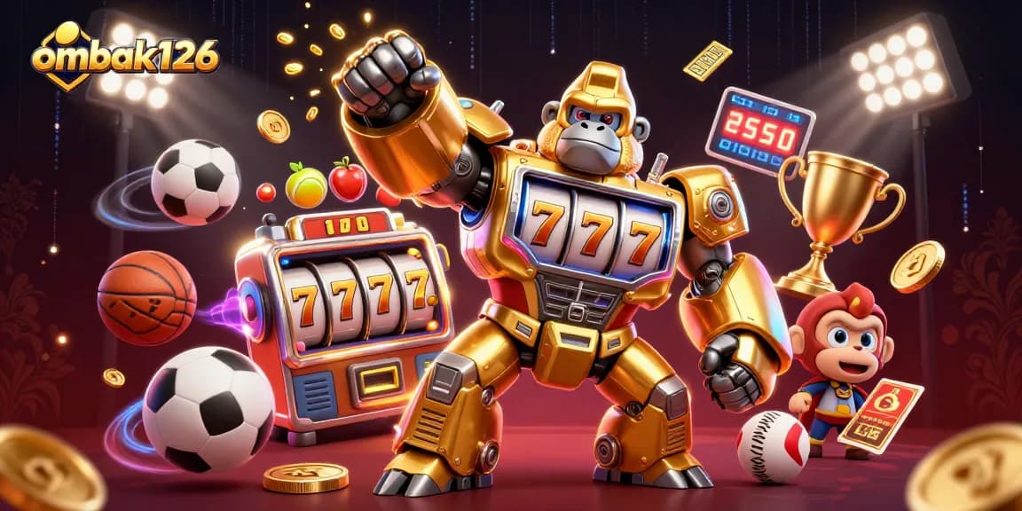 Experience thrilling gameplay with ombak126's vibrant 3D casino elements showcasing jackpots and winning mechanics.