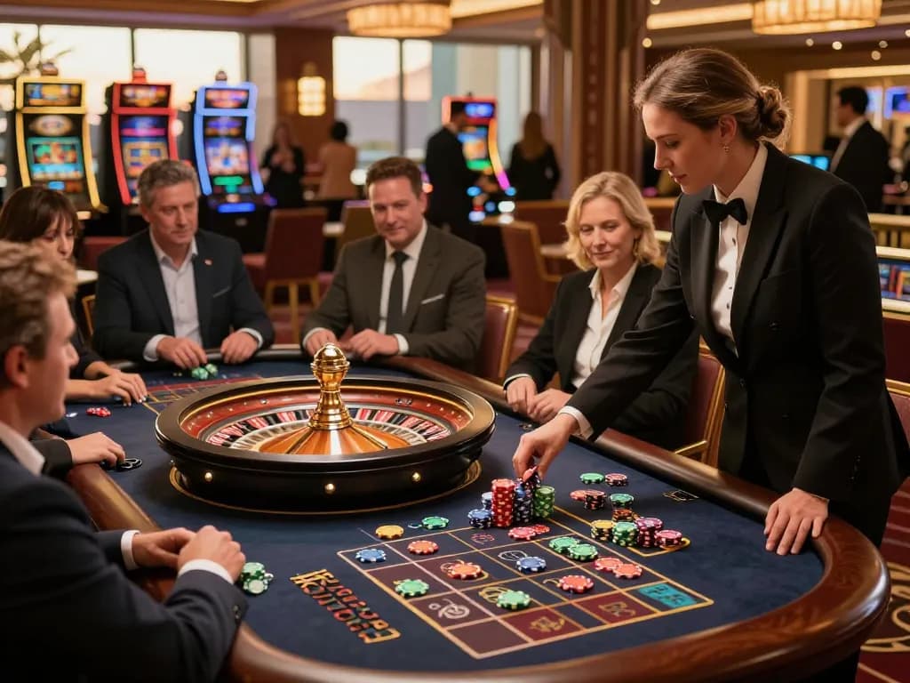 Players engaging with roulette at a luxurious casino venue showcasing 92slot excitement.