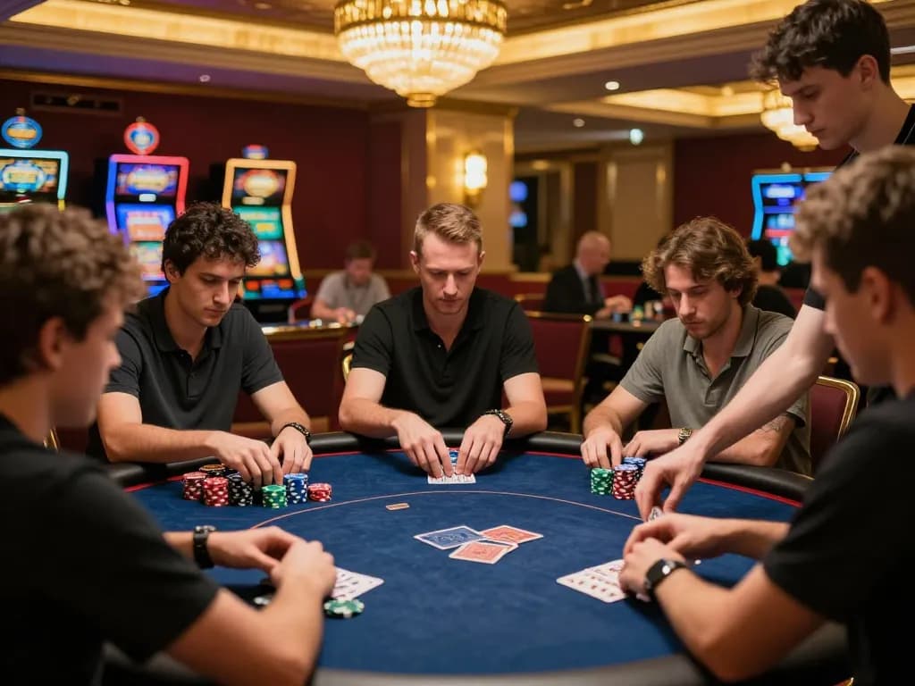 Players strategizing during a poker game at the hit club, showcasing excitement and competitive edge.