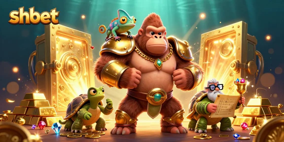 Engage with thrilling entertainment at shbet, featuring a gorilla king and treasure scene.