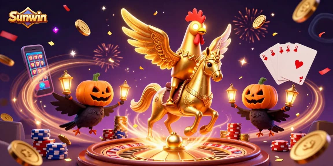 Experience thrilling gameplay at Sunwin with the golden rooster amidst casino action.