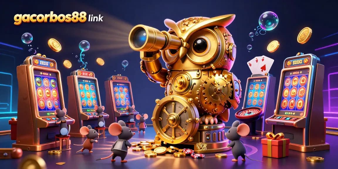 Experience the excitement of gacorbos88 link with a dynamic 3D casino scene showcasing vibrant game elements.