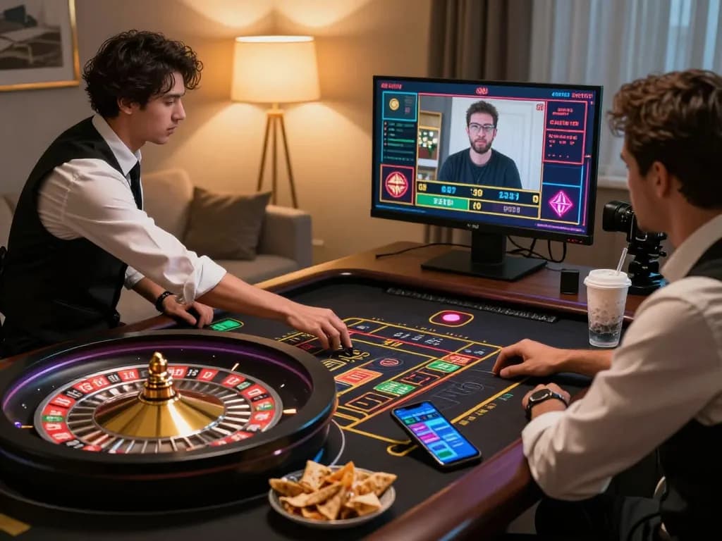 Exciting online roulette gameplay featuring dealer and players in cozy setting with rikvip
