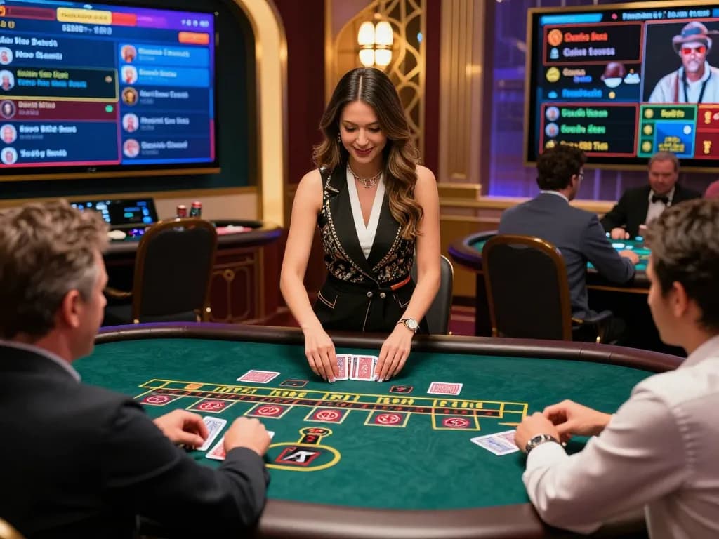Engage in the thrill of live baccarat gameplay on fly88, showcasing a professional dealer and strategic betting.