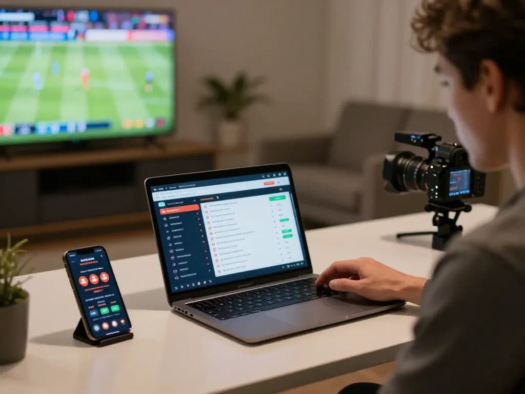 Engaged user analyzing odds and betting on vip99win platform while watching live sports