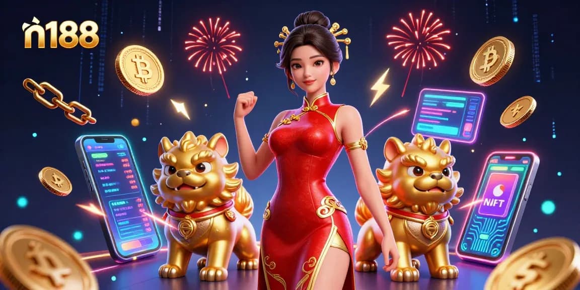 Experience the excitement of gambling at n188 com with vibrant casino elements in a dazzling 3D scene.