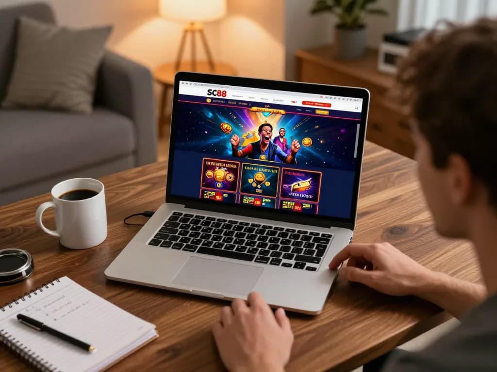 Engaging with SC88's homepage while enjoying online gaming at home
