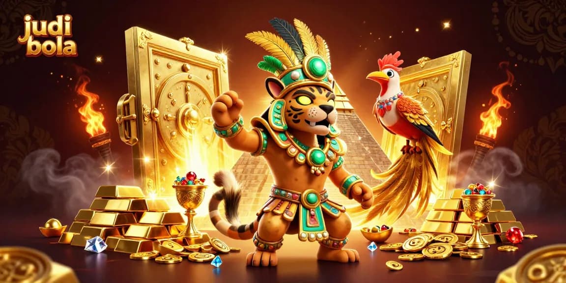 Immerse yourself in judi bola with vibrant characters and golden treasures in a dynamic casino scene.