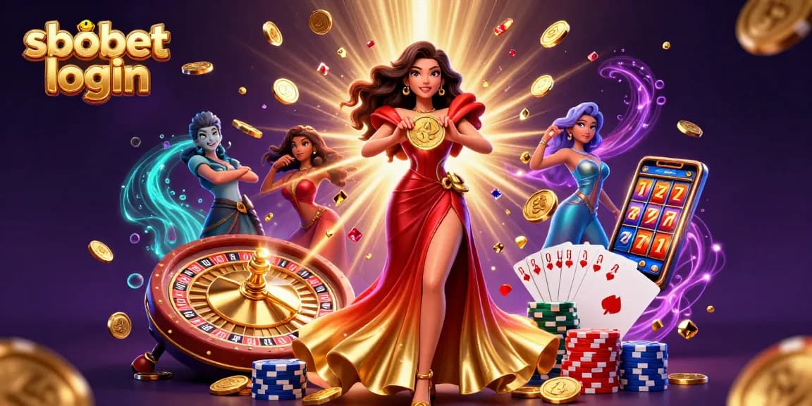 Engaging 3D illustration showcasing sbobet login with vibrant casino elements in a dynamic scene.