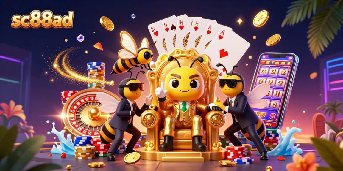 Join the excitement at sc88ad with a dynamic casino illustration showcasing lively characters and game elements.