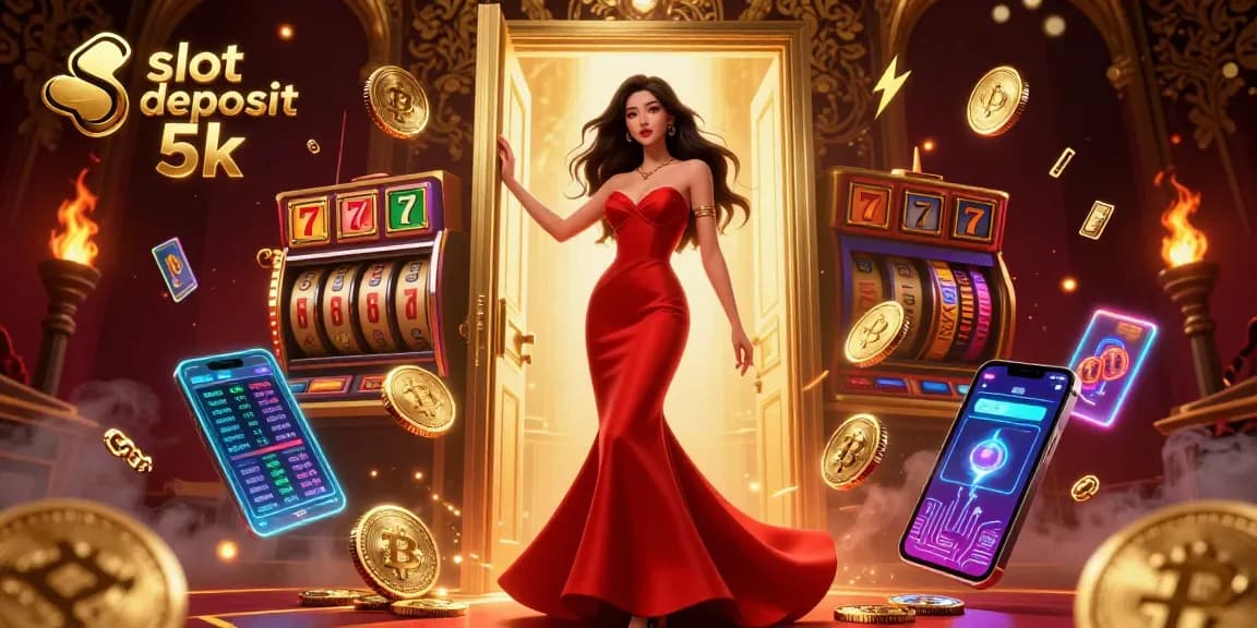 Experience the thrill of slot deposit 5k with dynamic slot reels and a glamorous casino scene.