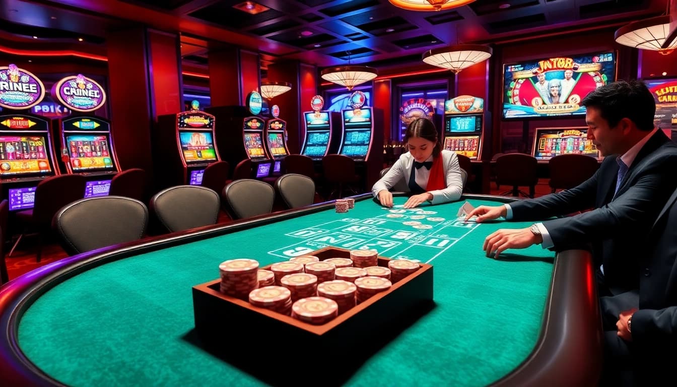 Experience thrilling poker gameplay and vibrant slot machines at Jun88's luxury casino.