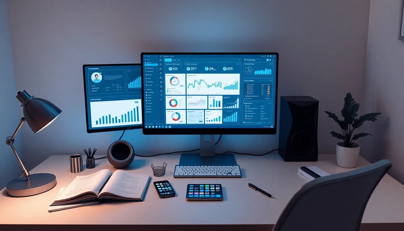 OnlyFans marketing tools showcased in a modern workspace with analytics dashboards.