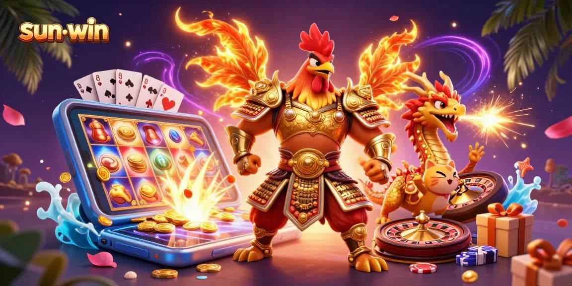 Win big at sun-win casino with vibrant characters and dynamic gaming elements illustrated
