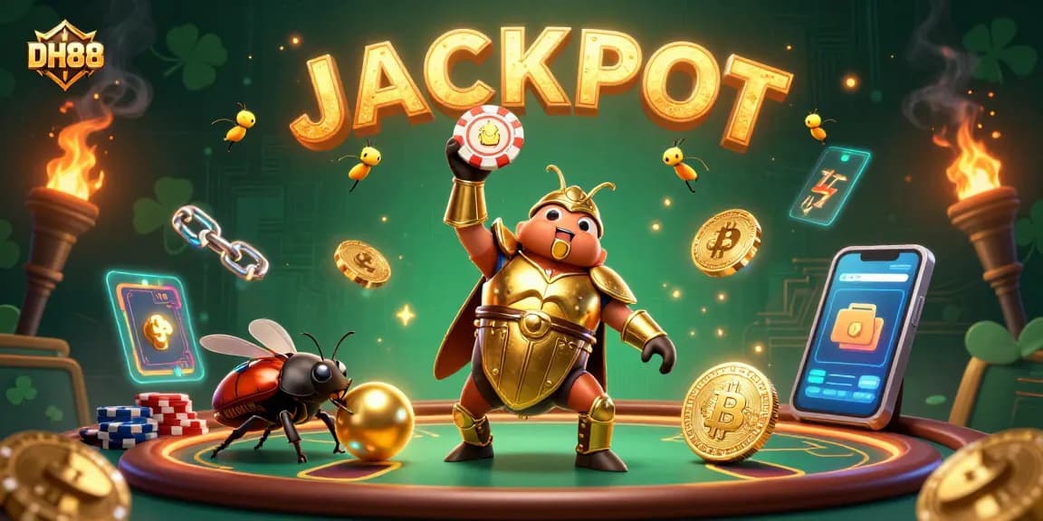 Engage in thrilling poker action with DH88's golden-armored hercules beetle and dynamic gameplay elements.