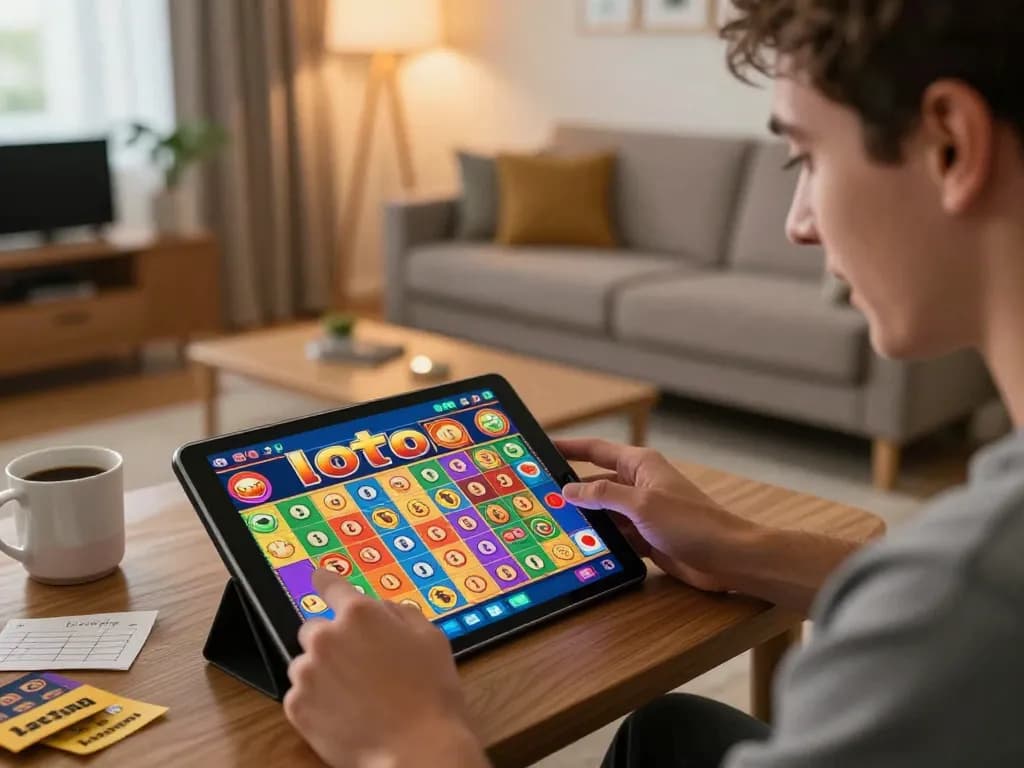 Engaging in lô đề hôm nay on a tablet in a cozy home casino setting