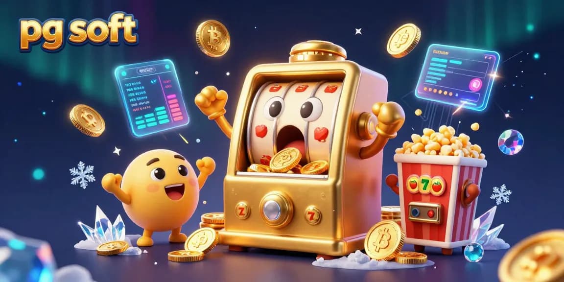 Spin the reels with pg soft's cartoon slot machine hitting jackpots amid cheering baby machines and crypto coins.