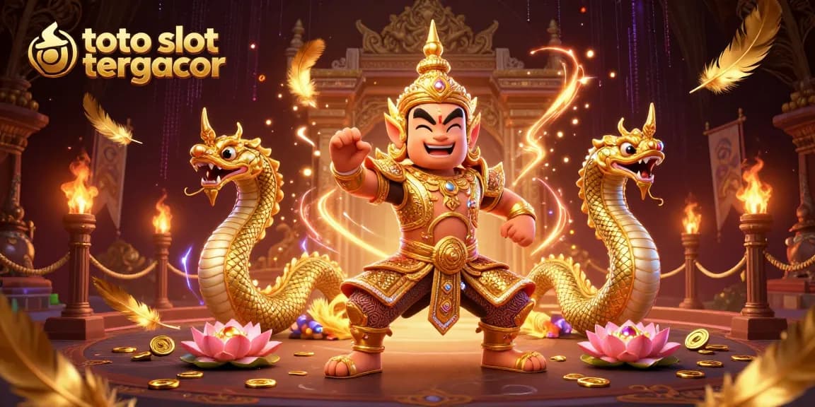 Engage with the thrilling world of toto slot tergacor through this vibrant casino scene depicting lucky guardians and dynamic game symbols.