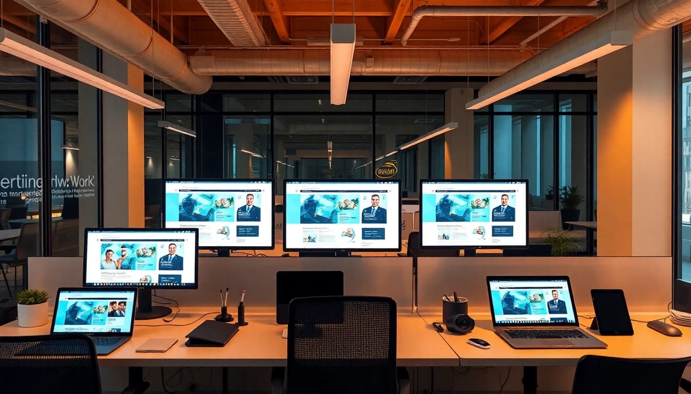 Ecommerce web development NYC office featuring modern workstations and digital tools.
