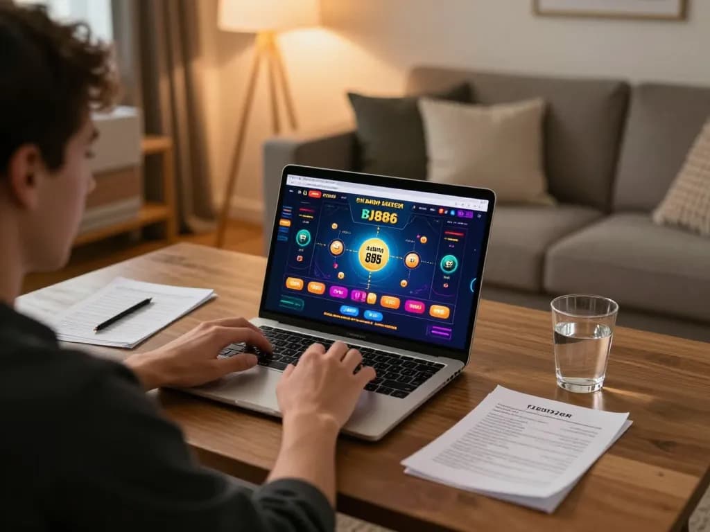 Engaging in strategic gameplay at BJ886 online casino, player focused on interactive gaming interface