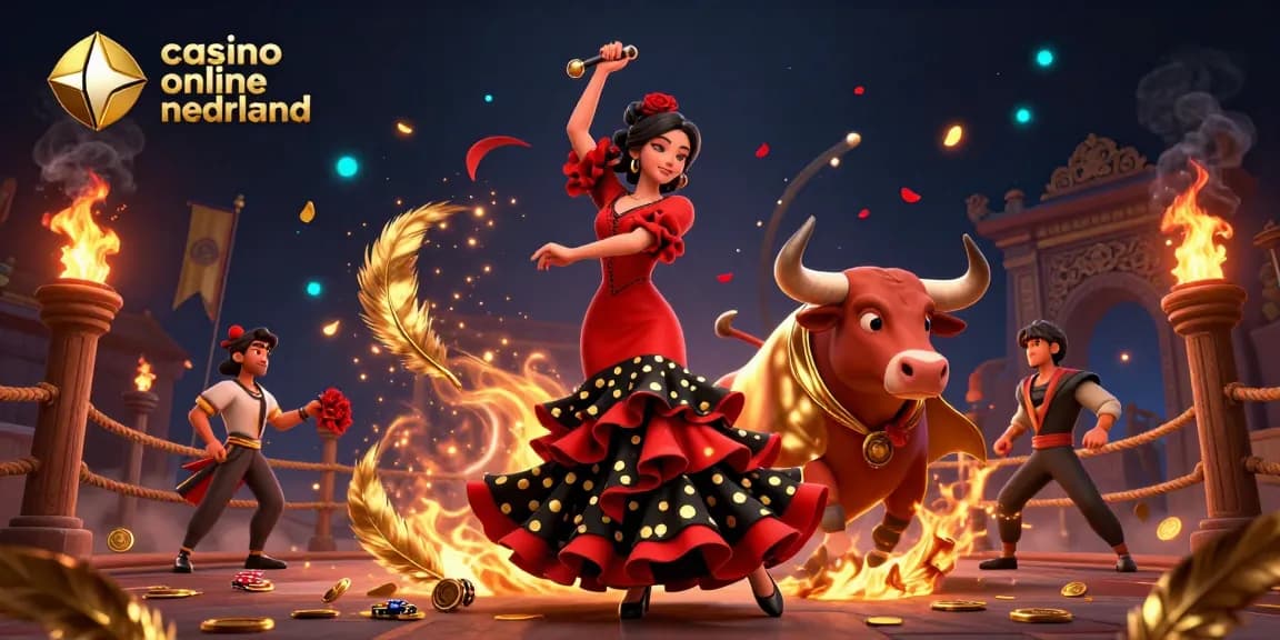 Experience the thrill at casino online nederland with vibrant gaming elements and a dancing flamenco woman.