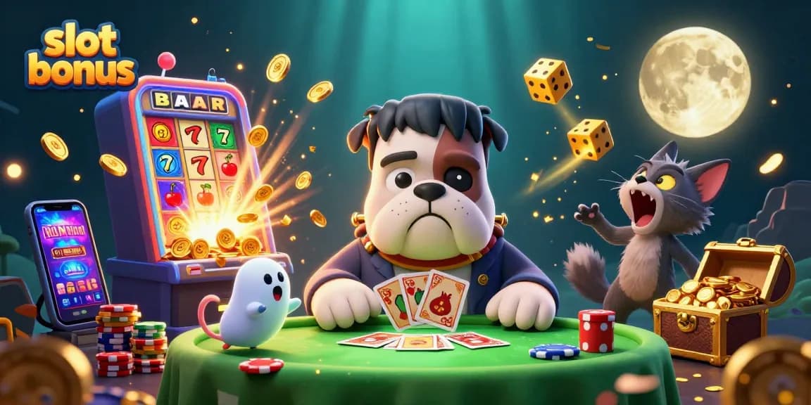 Experience the excitement of slot bonus wins with a playful scene featuring vibrant casino elements.