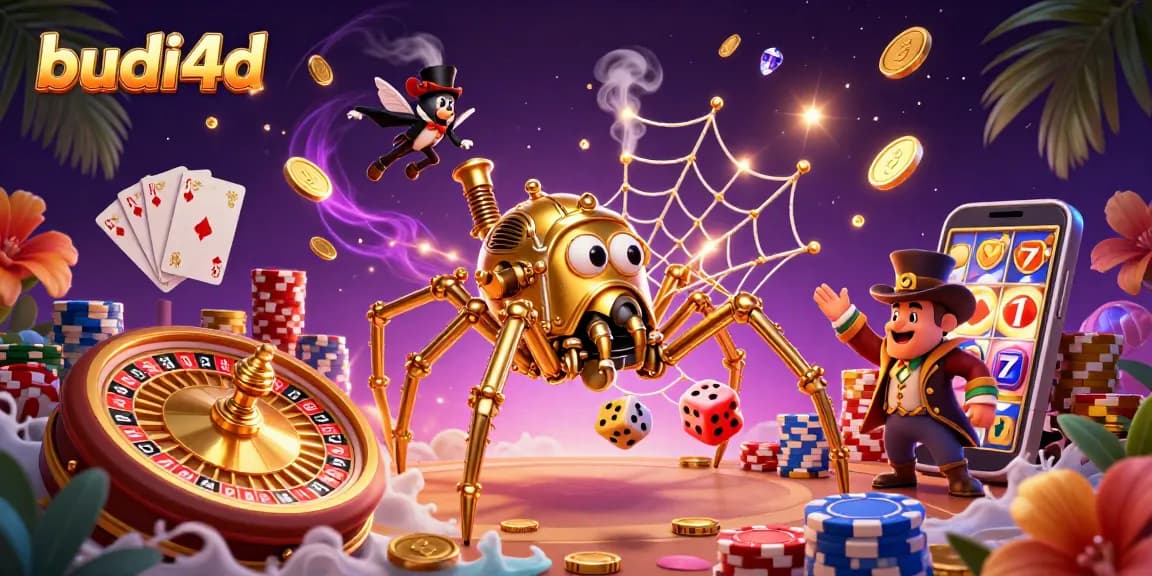 Budi4d brings the thrill of gaming alive with a steampunk spider weaving a web of fortune.