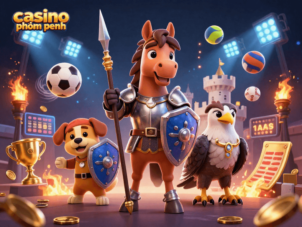 Experience the excitement of casino phnom penh through this vibrant 3D illustration of knights and sports betting.