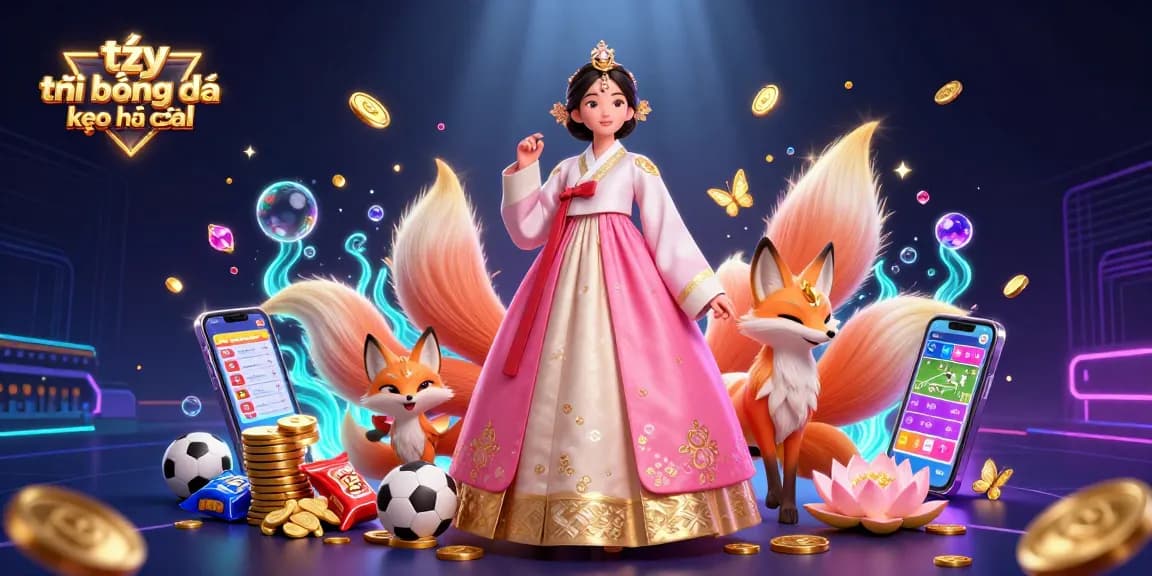 Experience thrilling tỷ lệ bóng đá kèo nhà cái with vibrant sports betting elements featuring Asian characters.