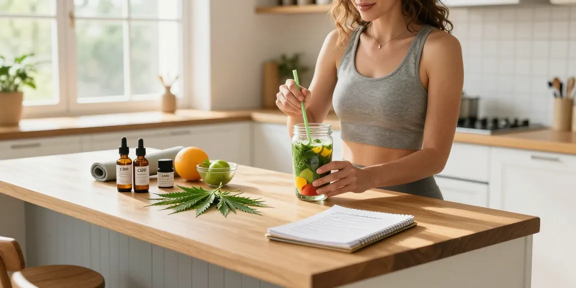 Edibles weed lifestyle scene with CBD oil and fresh hemp, promoting natural wellness and health benefits.