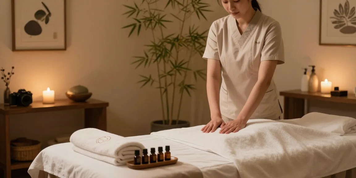 Relaxing 부산스웨디시 massage room setup with calming decor and essential oils.