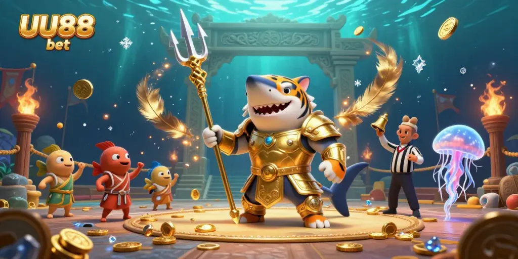 Experience thrilling gameplay with the ferocious tiger shark at UU88 bet's underwater colosseum.