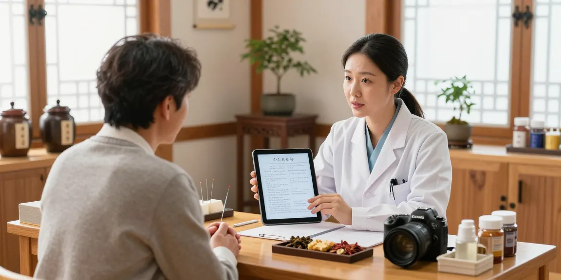 Compassionate consultation at a 수원교통사고한의원, showcasing a doctor and patient discussing treatment strategies in a warm, inviting clinic.