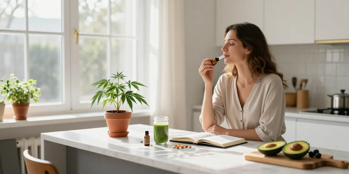 Living Soil kaufen: Hochwertige CBD-Öle und natürliche Zutaten in entspannter Morgenroutine, gesundes Wohlfühlszenario.