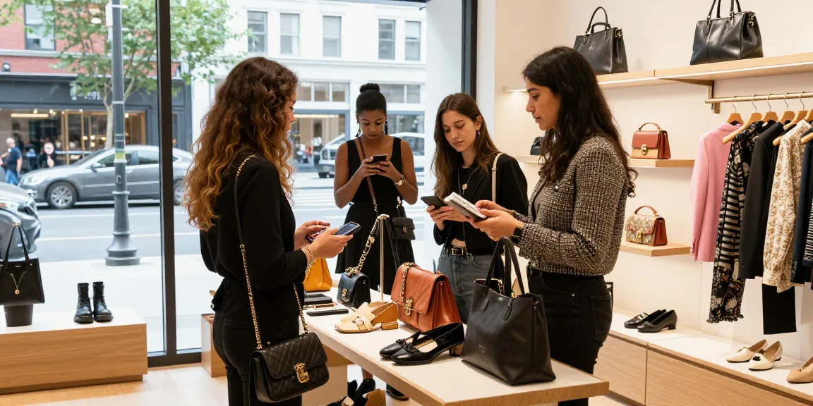 Shopper exploring luxury 레플리카 products in an urban boutique setting.