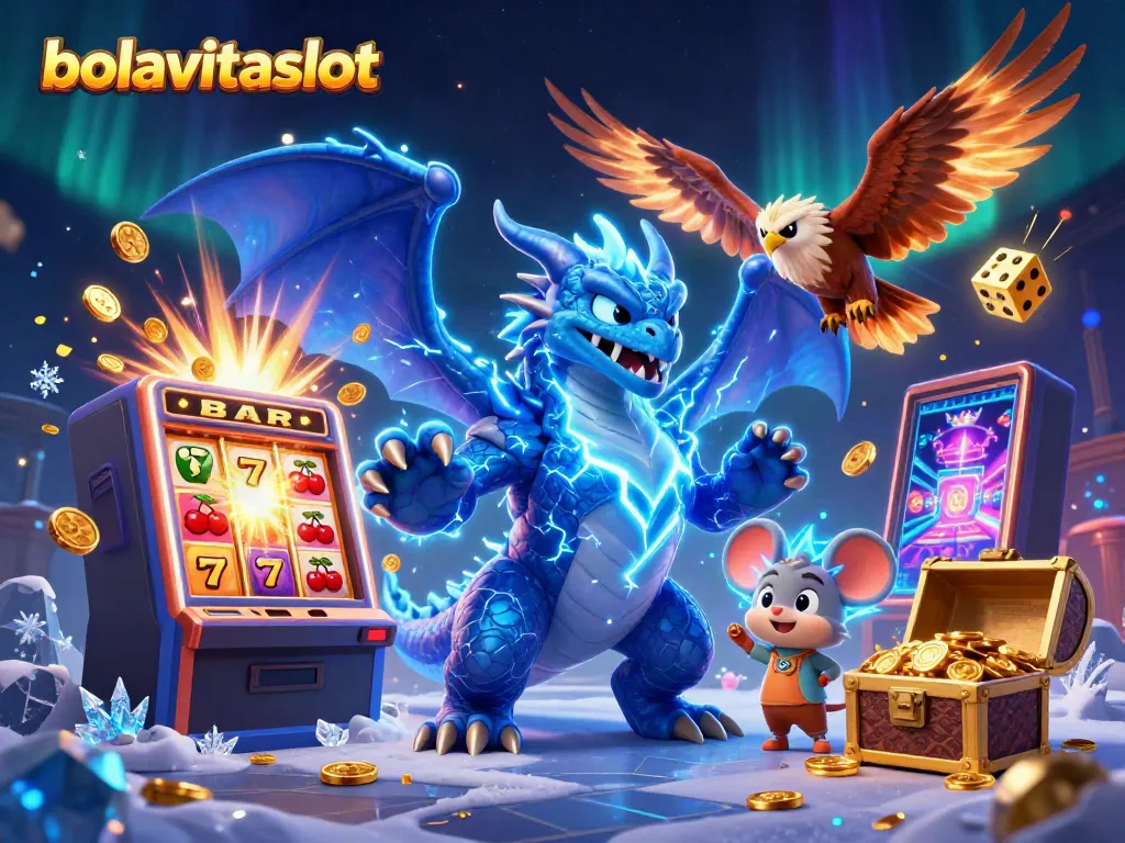 Experience the excitement of bolavitaslot with vibrant dragons, slot machines, and jackpots in a dynamic casino scene.