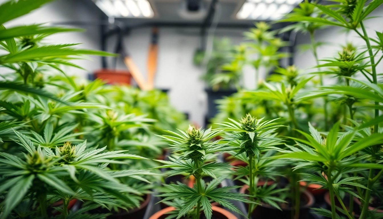 Where can I buy weed plants showcased in a vibrant indoor garden with healthy greenery.