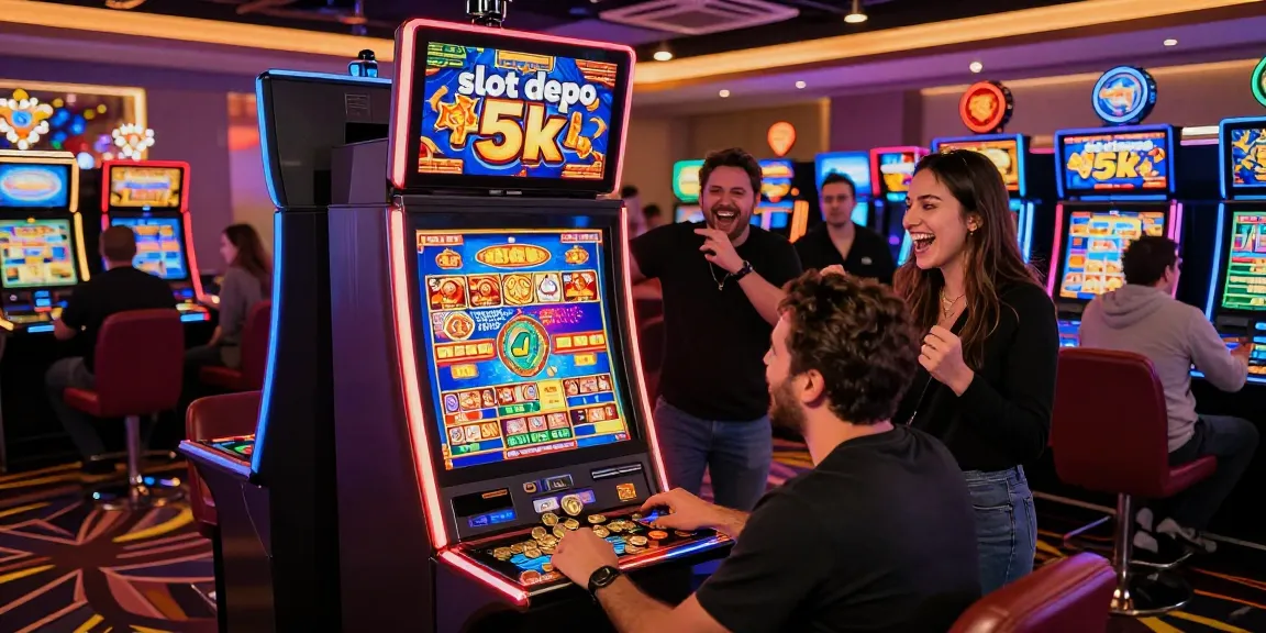 Exciting gaming floor with players enjoying slot depo 5k machines, celebrating wins and vibrant atmosphere.