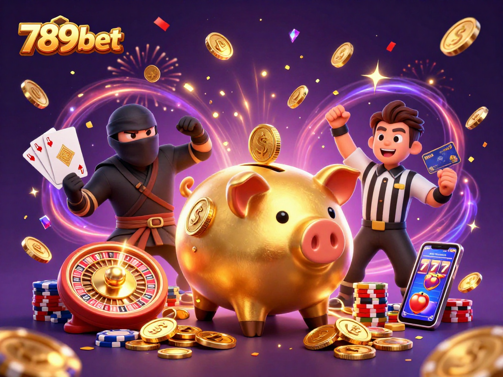 Experience thrilling wins at 789bet with golden coins and festive gaming elements in an action-packed scene.