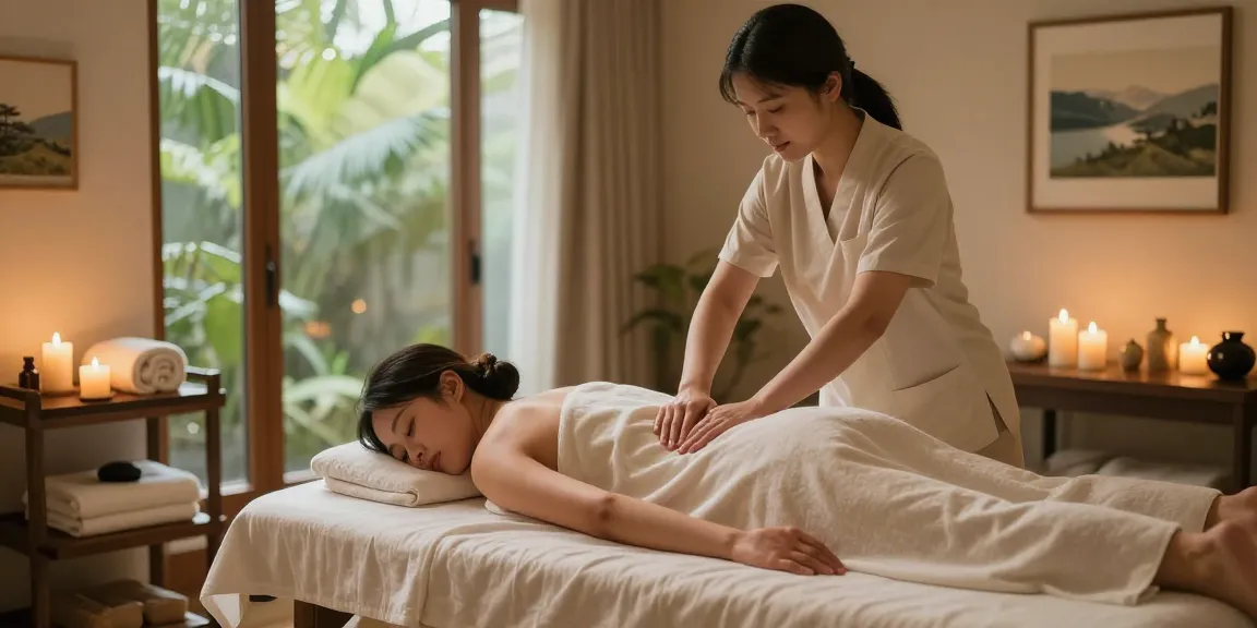 Skilled therapist performing 스웨디시 massage in a soothing spa setting.