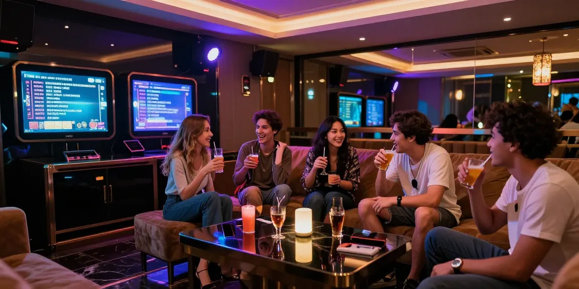 Exciting group enjoying karaoke night at www.3no.org with vibrant decor and drinks in hand.