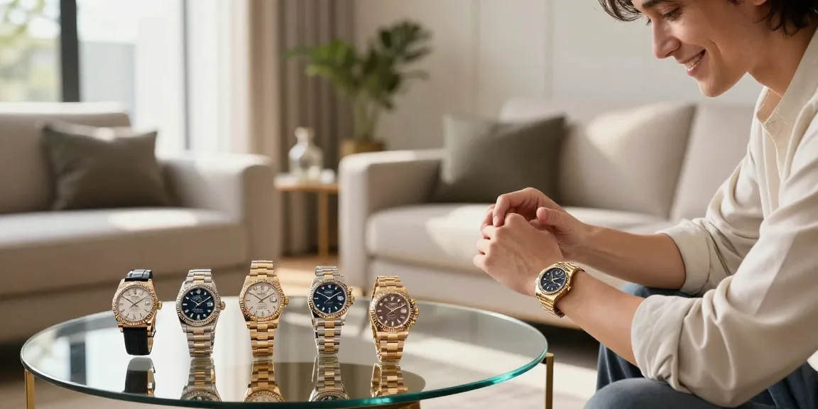 Fashionable individual showcasing a rolex replica watch, highlighting luxury and style.