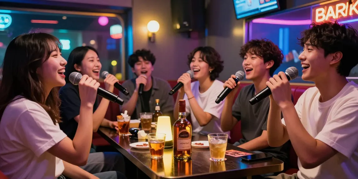 제주유흥을 즐기는 친구들, 카라오케룸에서 활기찬 밤을 만끽하는 모습