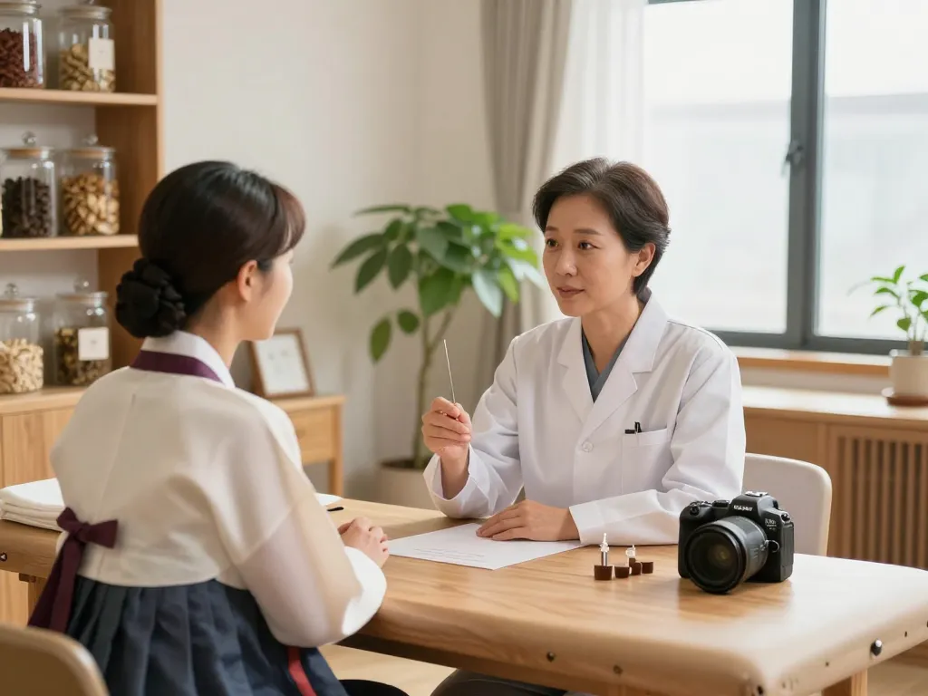 Consultation at 수원한의원 focusing on traditional healing methods in a tranquil setting.