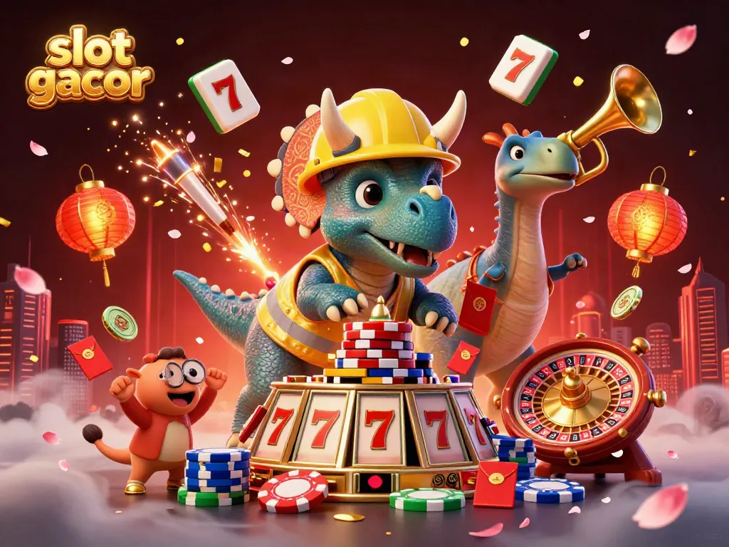 Experience thrilling slot gacor excitement with vibrant characters and dynamic gaming elements in this 3D illustration.